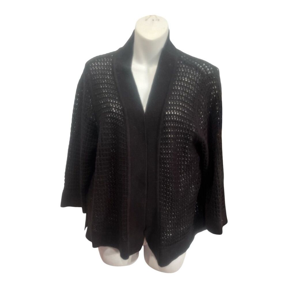 Southern Lady Women's 1X Black Open Weave 3/4 Sleeve Cardigan Sweater